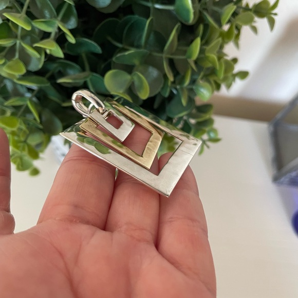 Designer RLM Studio Robert Lee Morris Sterling 925 Silver Brass Square Pendant - Picture 3 of 6